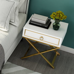Modern White Pine Nightstand With Gold X Base