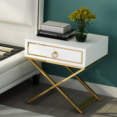 Modern White Pine Nightstand With Gold X Base Main Product Image