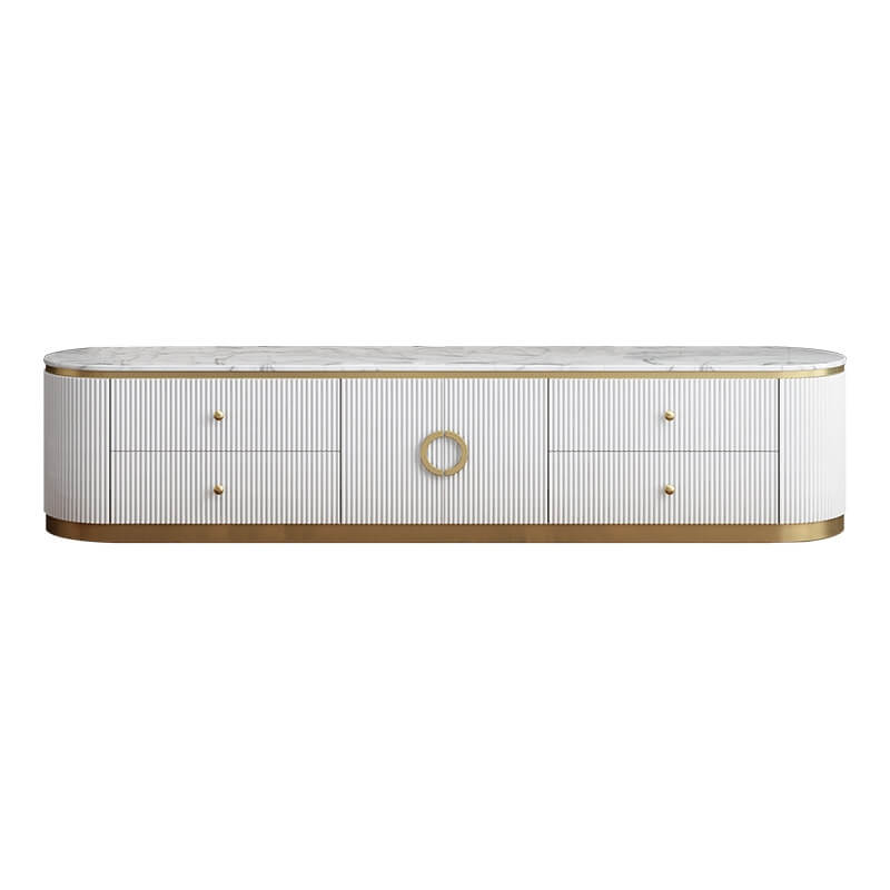 Modern White Pine Wood TV Stand With Gold Metal Legs
