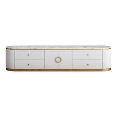 Modern White Pine Wood TV Stand With Gold Metal Legs