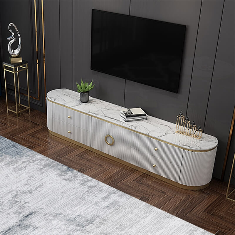 Modern White Pine Wood TV Stand With Gold Metal Legs