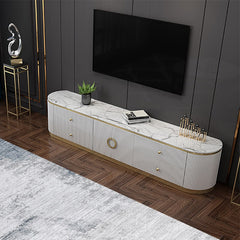 Modern White Pine Wood TV Stand With Gold Metal Legs