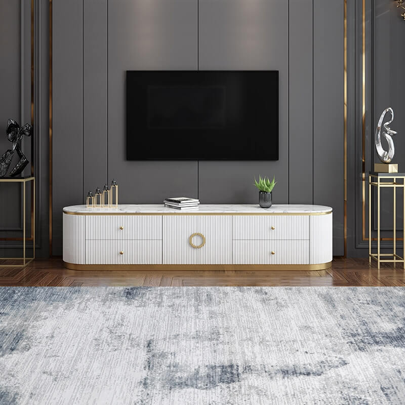 Modern White Pine Wood TV Stand With Gold Metal Legs