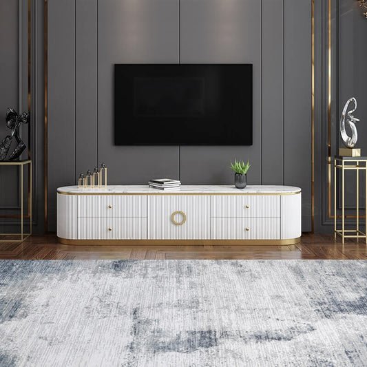Modern White Pine Wood TV Stand With Gold Metal Legs