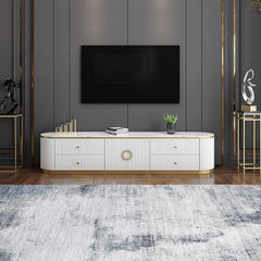 Modern White Pine Wood TV Stand With Gold Metal Legs