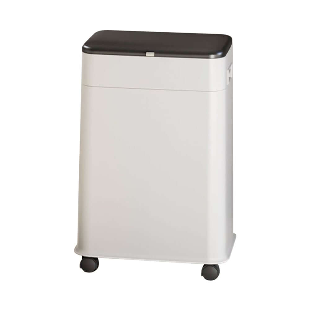 Modern White Plastic Lift Top Kitchen Trash Can with Wheels