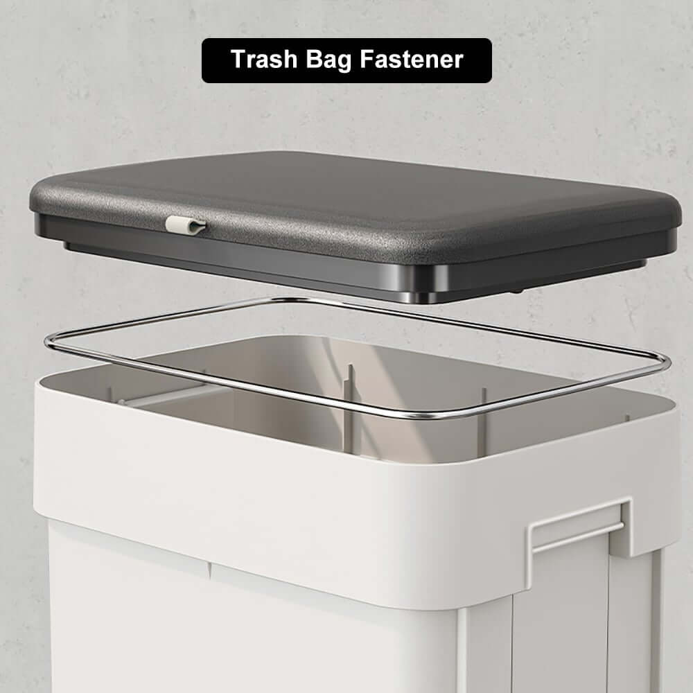 Modern White Plastic Lift Top Kitchen Trash Can with Wheels