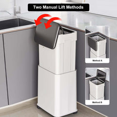Modern White Plastic Lift Top Kitchen Trash Can with Wheels