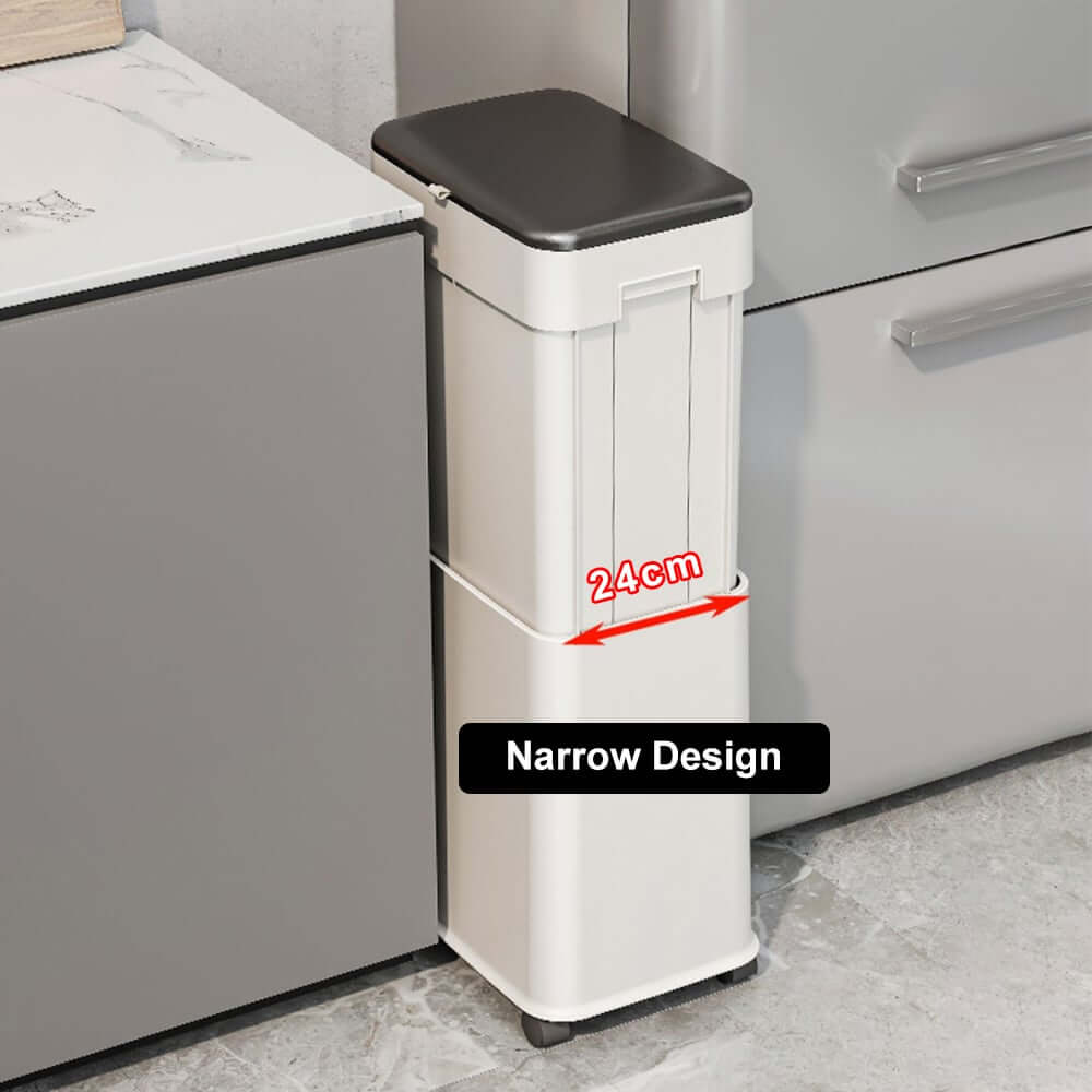 Modern White Plastic Lift Top Kitchen Trash Can with Wheels