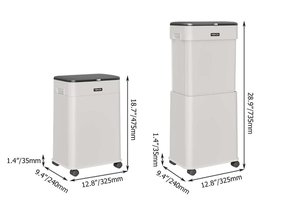 Modern White Plastic Lift Top Kitchen Trash Can with Wheels Dimensions