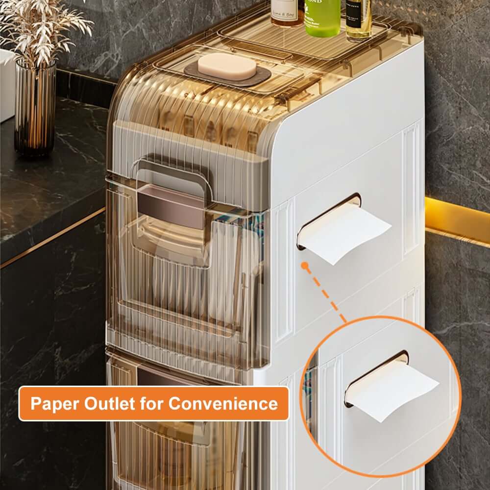 Modern White Plastic Slim Bathroom Storage Cabinet with Drawers