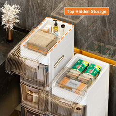 Modern White Plastic Slim Bathroom Storage Cabinet with Drawers