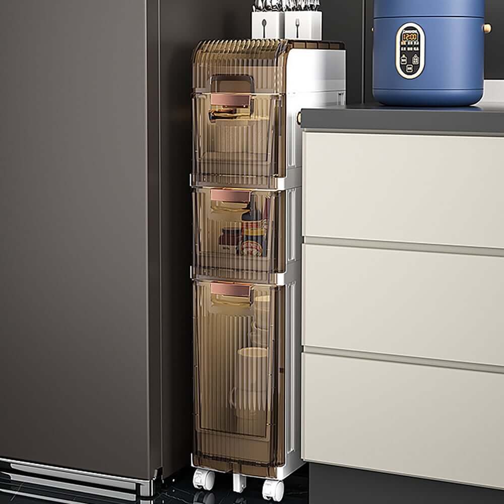 Modern White Plastic Slim Bathroom Storage Cabinet with Drawers