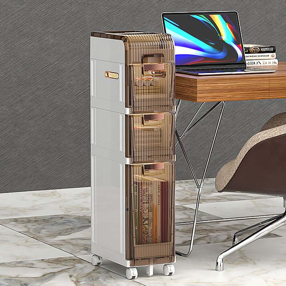 Modern White Plastic Slim Bathroom Storage Cabinet with Drawers