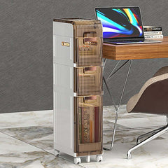 Modern White Plastic Slim Bathroom Storage Cabinet with Drawers