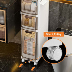 Modern White Plastic Slim Bathroom Storage Cabinet with Drawers