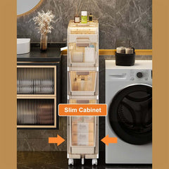 Modern White Plastic Slim Bathroom Storage Cabinet with Drawers