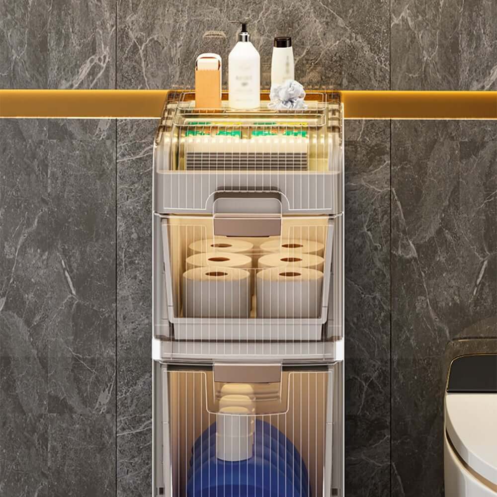 Modern White Plastic Slim Bathroom Storage Cabinet with Drawers