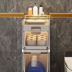 Modern White Plastic Slim Bathroom Storage Cabinet with Drawers