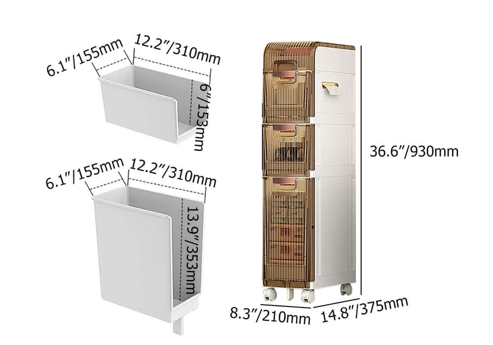 Modern White Plastic Slim Bathroom Storage Cabinet with Drawers Dimensions