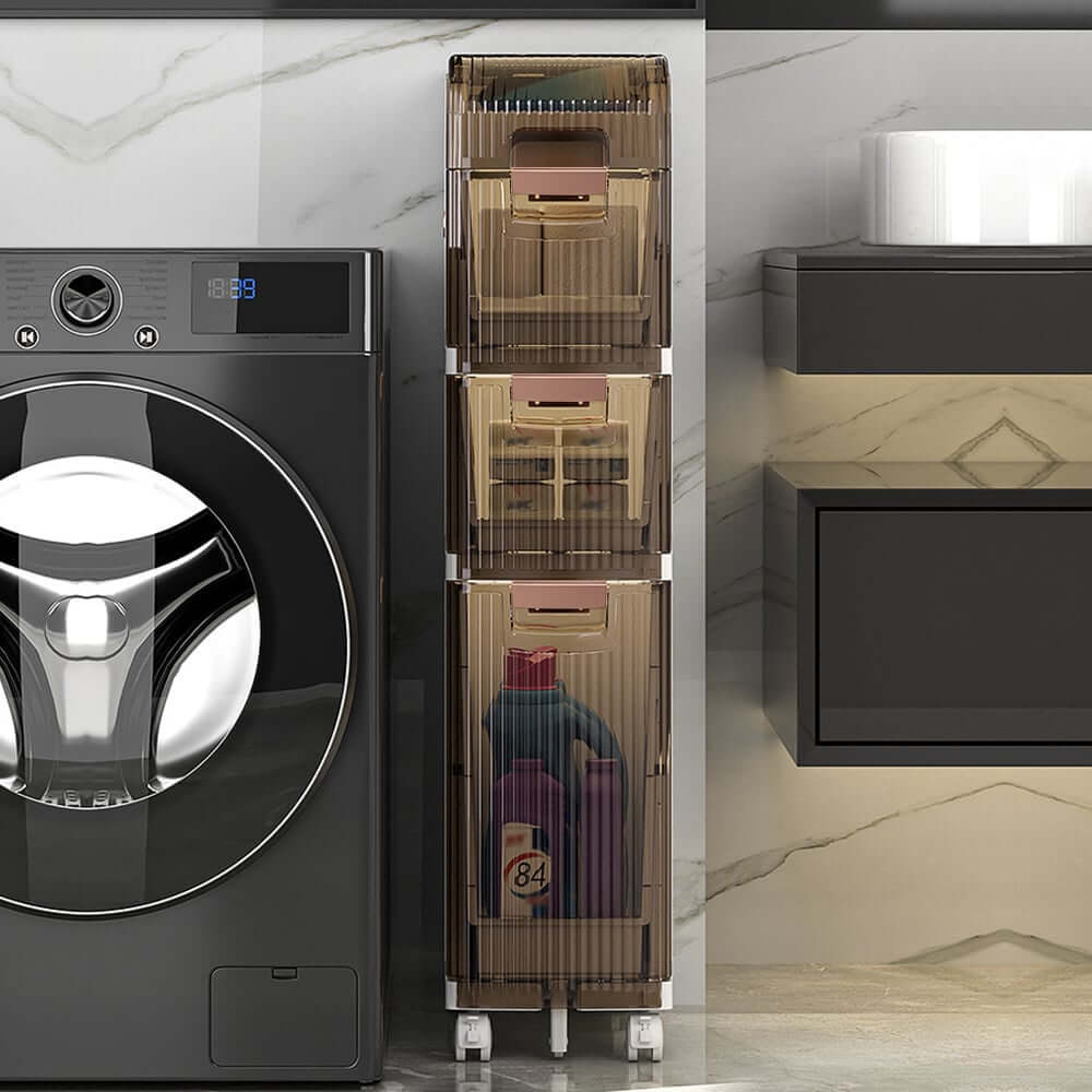 Modern White Plastic Slim Bathroom Storage Cabinet with Drawers Main Product Image