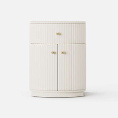 Modern White PU Leather Barrel Nightstand With Drawer