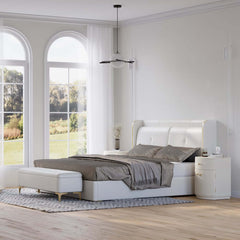 Modern White PU Leather Barrel Nightstand With Drawer