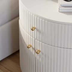 Modern White PU Leather Barrel Nightstand With Drawer