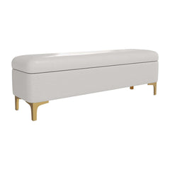 Modern White PU Leather Storage Bench With Gold Metal Legs