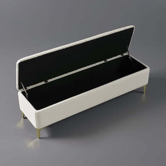 Modern White PU Leather Storage Bench With Gold Metal Legs