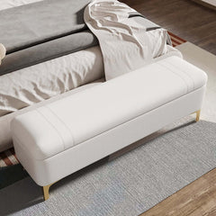 Modern White PU Leather Storage Bench With Gold Metal Legs
