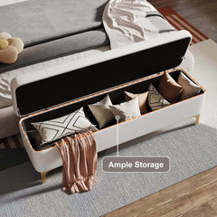 Modern White PU Leather Storage Bench With Gold Metal Legs
