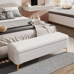 Modern White PU Leather Storage Bench With Gold Metal Legs Main Product Image
