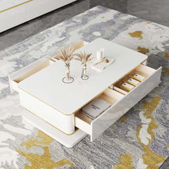 Modern White Rectangle Coffee Table With 4 Drawers