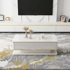 Modern White Rectangle Coffee Table With 4 Drawers