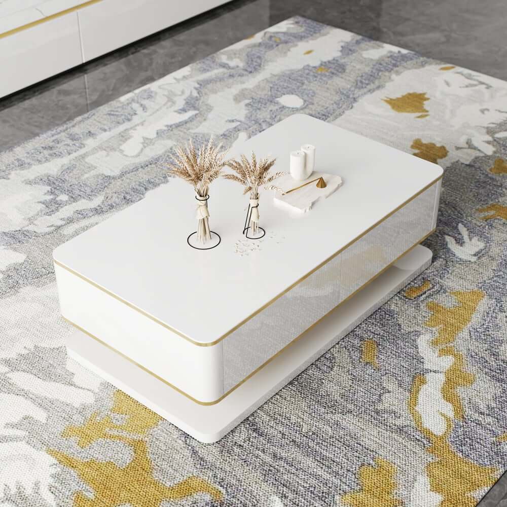 Modern White Rectangle Coffee Table With 4 Drawers