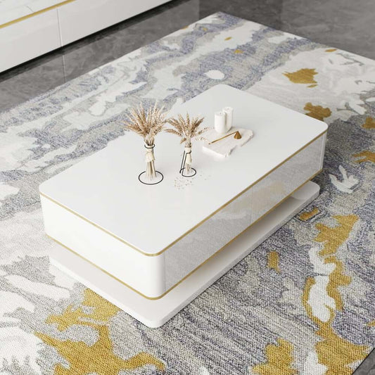 Modern White Rectangle Coffee Table With 4 Drawers