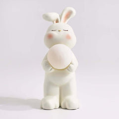 Modern White Resin Animal Sculpture with Moon Lamp, Vertical Floor Decor