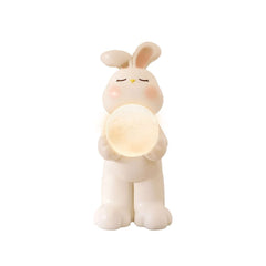 Modern White Resin Animal Sculpture with Moon Lamp, Vertical Floor Decor