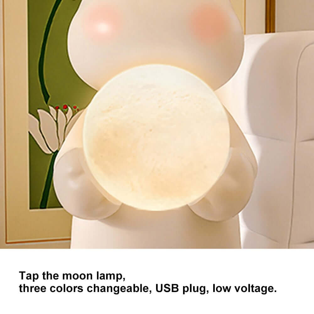 Modern White Resin Animal Sculpture with Moon Lamp, Vertical Floor Decor