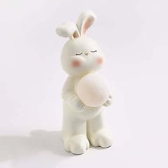 Modern White Resin Animal Sculpture with Moon Lamp, Vertical Floor Decor