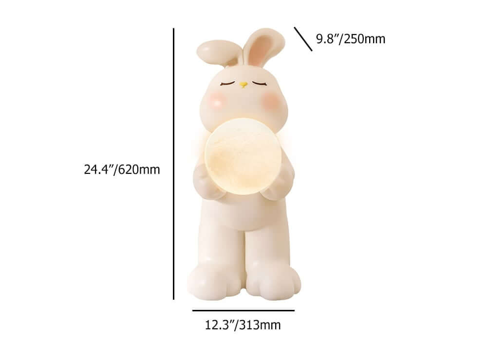 Modern White Resin Animal Sculpture with Moon Lamp, Vertical Floor Decor Dimensions