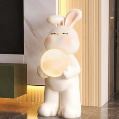 Modern White Resin Animal Sculpture with Moon Lamp, Vertical Floor Decor Main Product Image