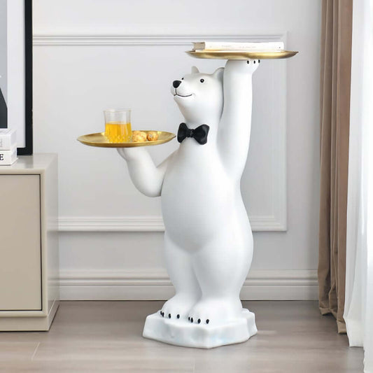 Modern White Resin Bear End Table With Gold Stainless Top Main Product Image