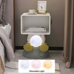 Modern White Resin Nightstand With Shelves And Light