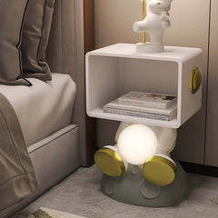 Modern White Resin Nightstand With Shelves And Light
