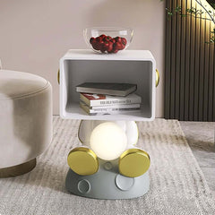 Modern White Resin Nightstand With Shelves And Light