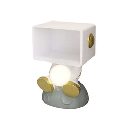 Modern White Resin Nightstand With Shelves And Light