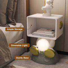 Modern White Resin Nightstand With Shelves And Light