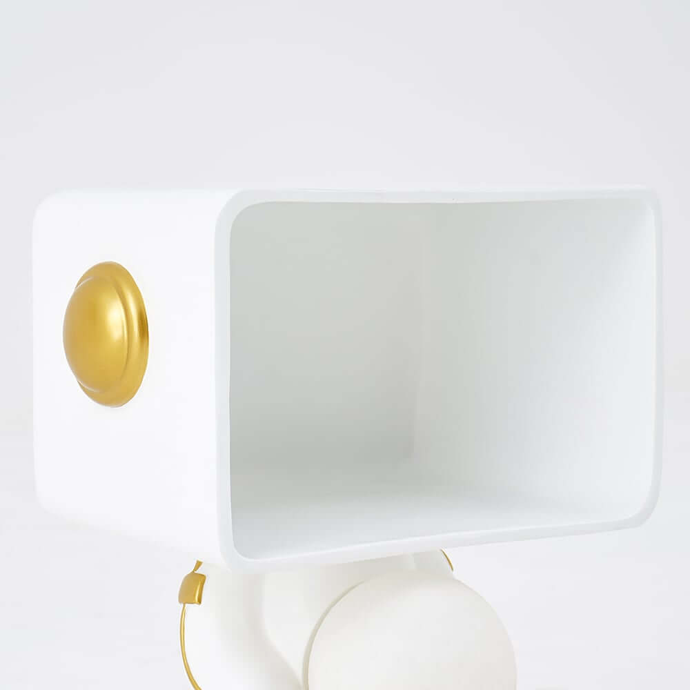 Modern White Resin Nightstand With Shelves And Light